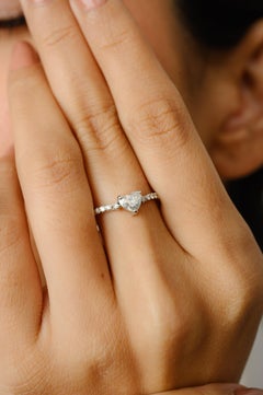 Natural Diamond Heart Cut Engagement Ring 18k Solid White Gold for Her