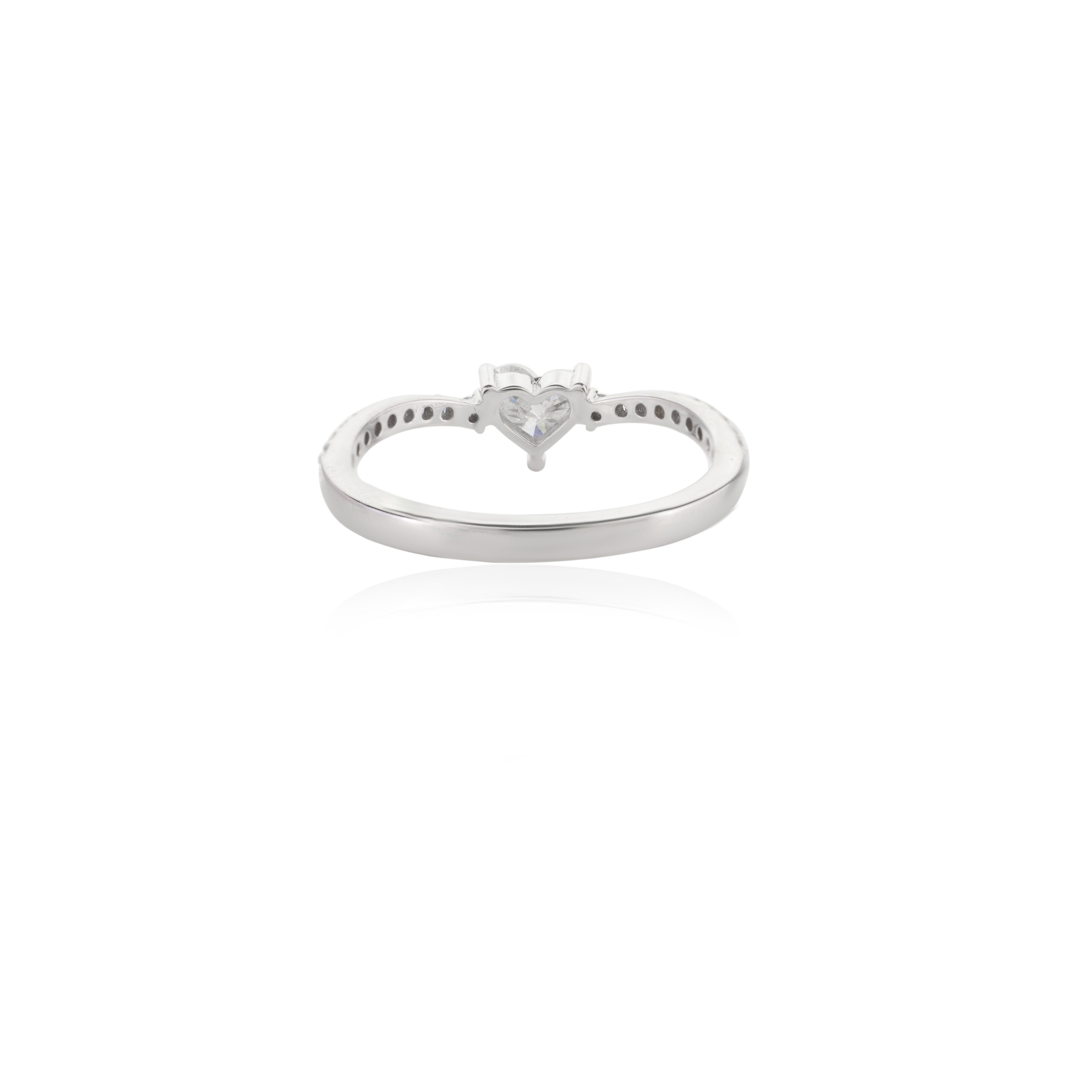 For Sale:  Natural Diamond Heart Cut Engagement Ring 18k Solid White Gold for Her 8