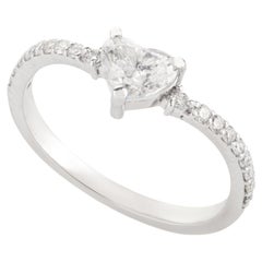 Natural Diamond Heart Cut Engagement Ring 18k Solid White Gold for Her