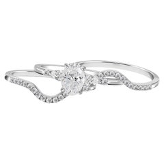 Natural Diamond Engagement Ring Set in 18K White Gold Matching Bridal Jewelry