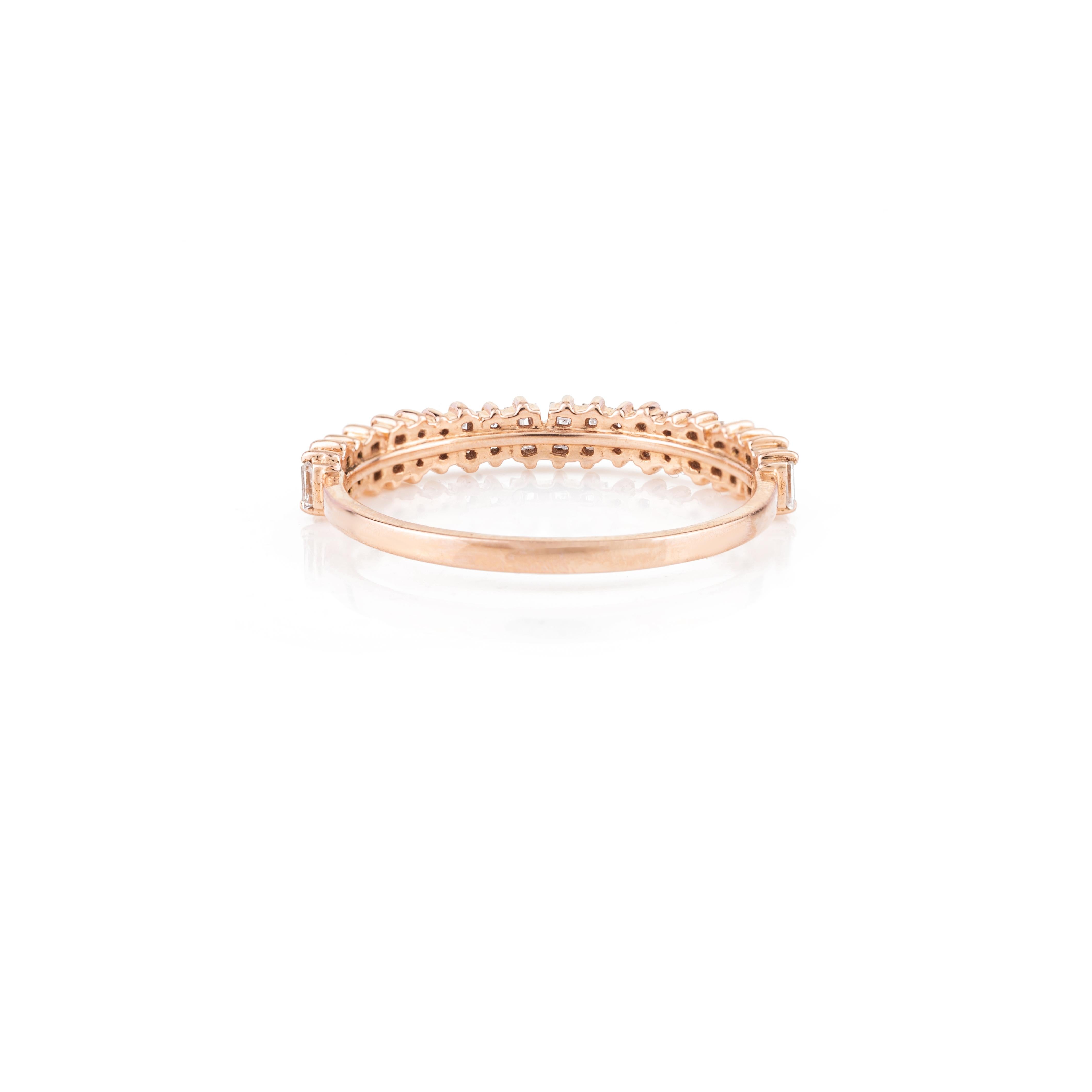 For Sale:  Natural Diamond Engagement Stackable Band Ring in 14k Solid Rose Gold 6