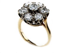 Natural Diamond European Old Cut Cluster Ring