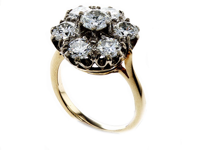 Natural Diamond European Old Cut Cluster Ring For Sale at 1stDibs