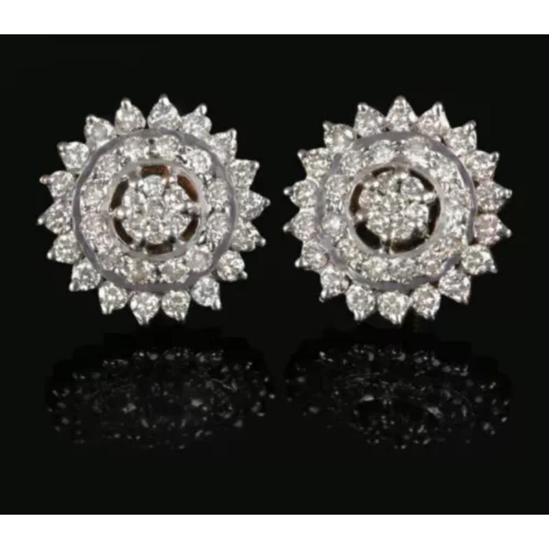 Taglio rotondo Orecchini con diamante naturale dal design floreale in oro massiccio 14K in vendita