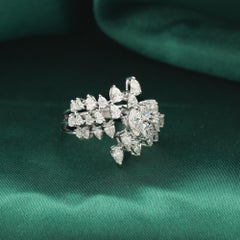 Natural Diamond Floral Statement Ring in 18K White Gold Openwork Design