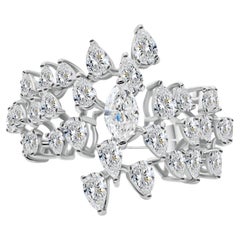 Natural Diamond Floral Statement Ring in 18K White Gold Openwork Design