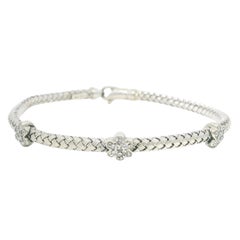 White Natural Diamond Flower 14-Karat Flexible Bracelet In Stock