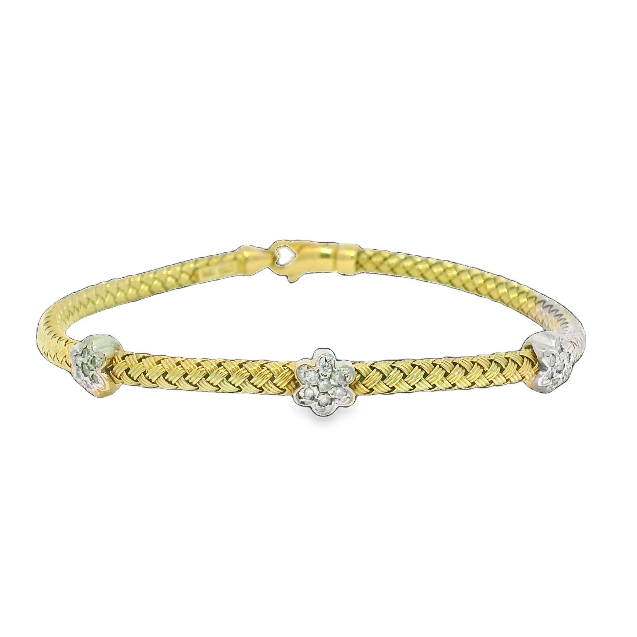 Moderne Bracelet flexible à fleur de diamant naturel 14 carats En stock en vente