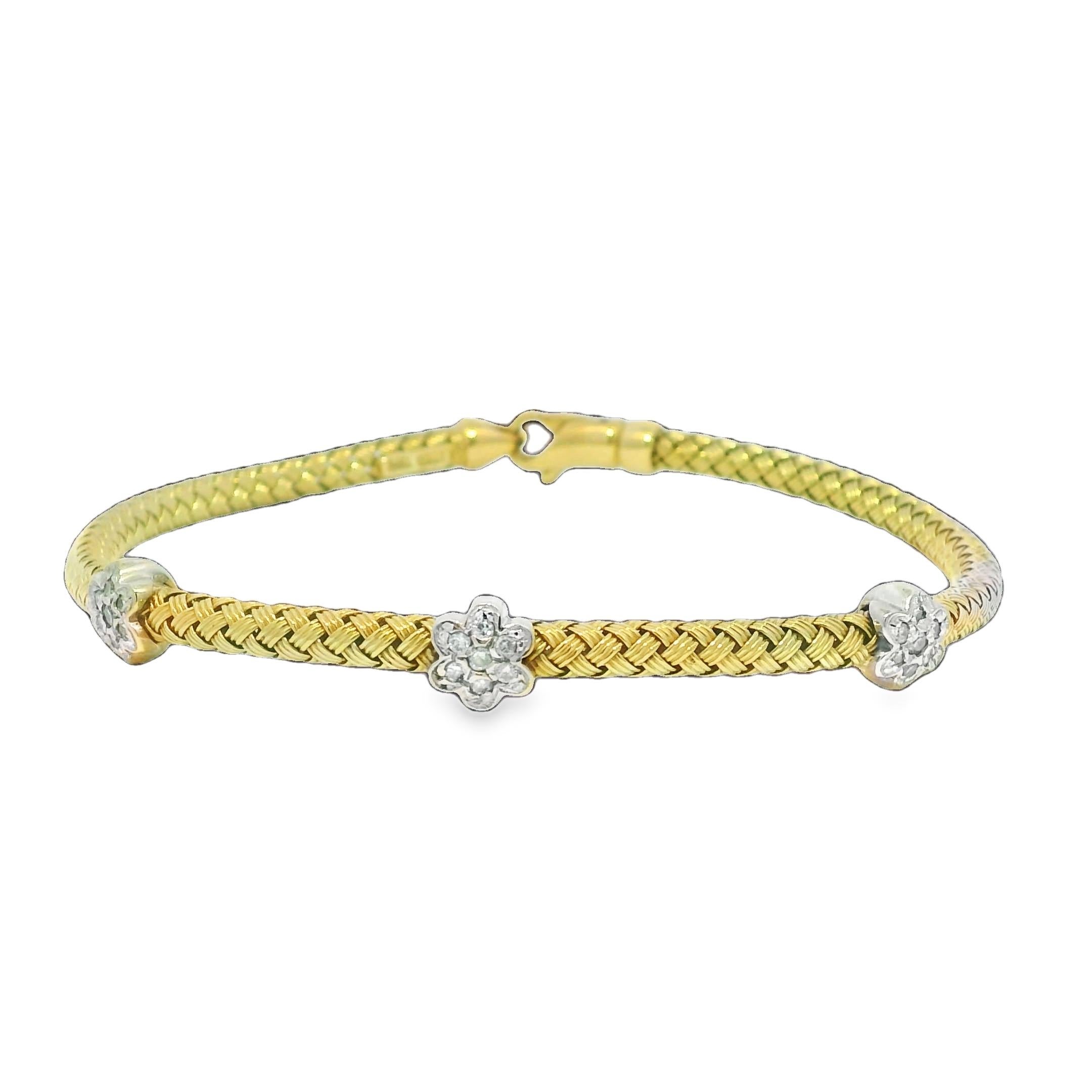 Taille ronde Bracelet flexible à fleur de diamant naturel 14 carats En stock en vente