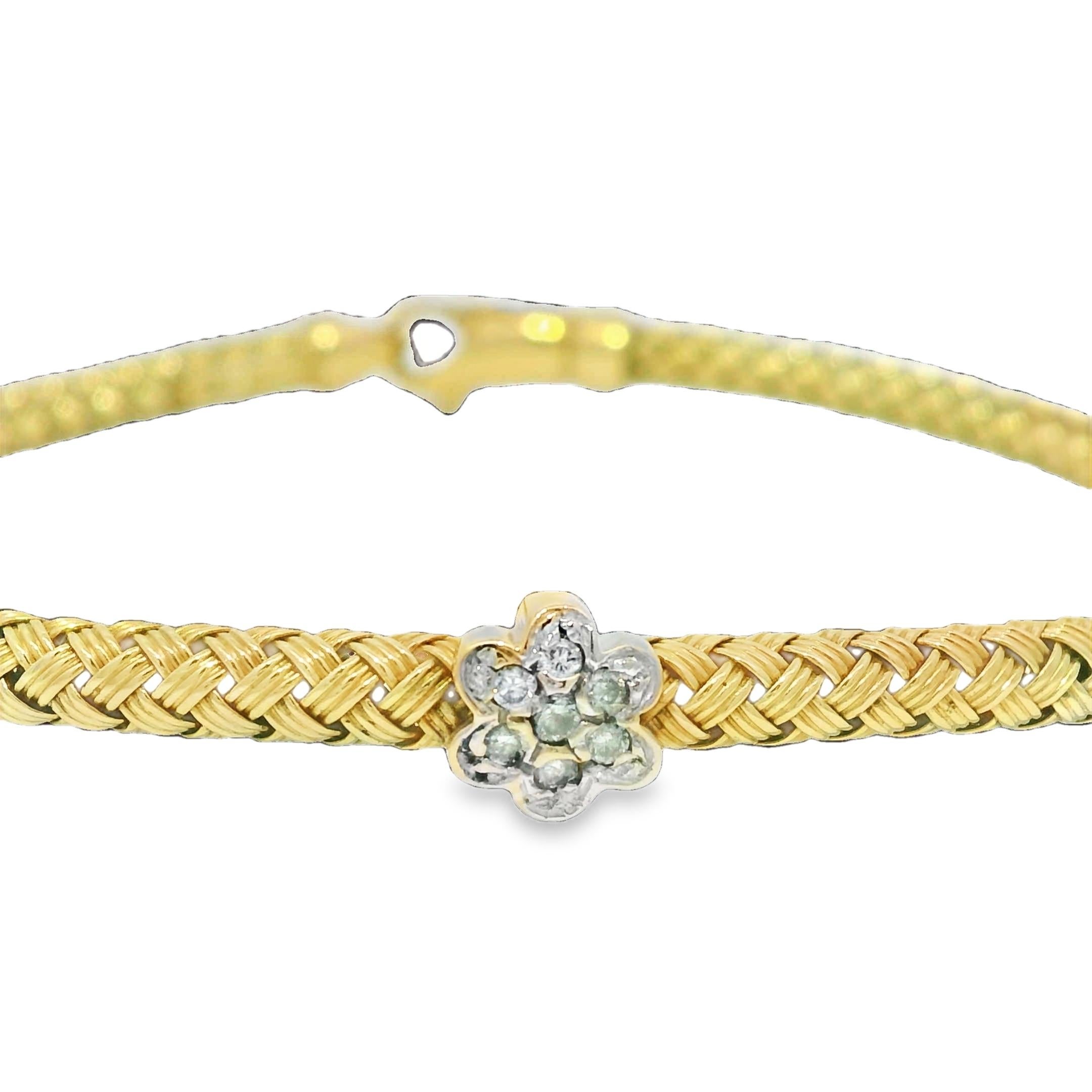 Bracelet flexible à fleur de diamant naturel 14 carats En stock en vente 1