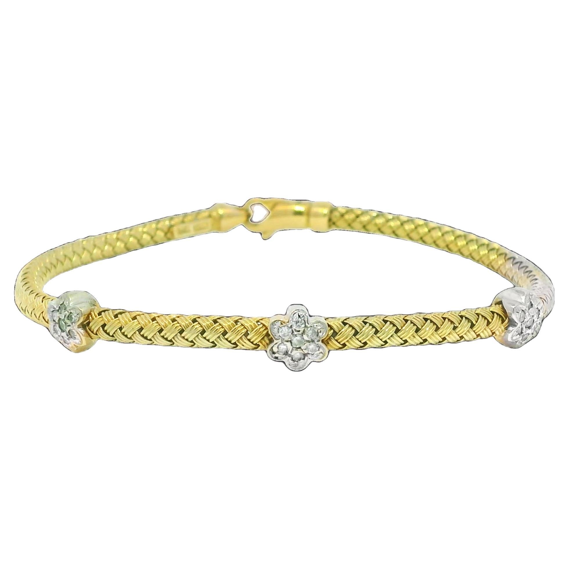 Yellow Natural Diamond Flower 14-Karat Flexible Bracelet In Stock