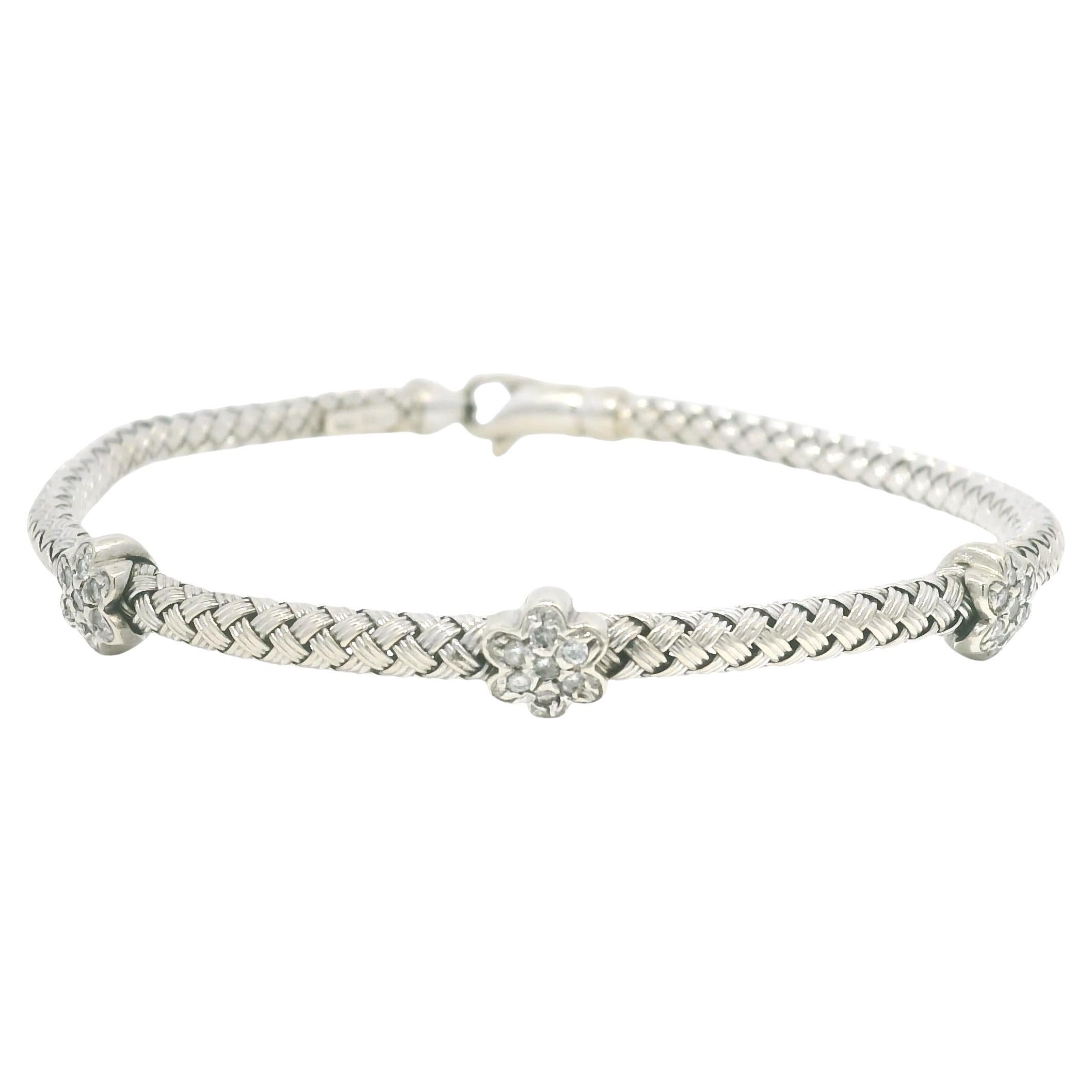 White Natural Diamond Flower 14-Karat Flexible Bracelet In Stock