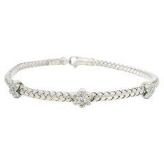 White Natural Diamond Flower 14-Karat Flexible Bracelet In Stock