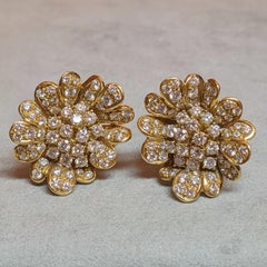 Natural Diamond Flower Cluster Earrings in 18k Yellow Gold