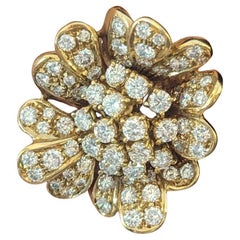 Natural Diamond Flower Cluster Earrings in 18k Yellow Gold