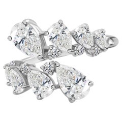 Natural Diamond Flower Cluster Ring 18K White Gold Marquise Diamond Ring