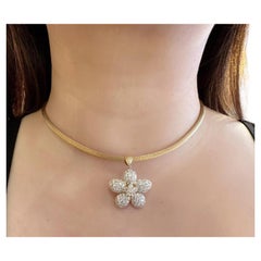 Natural Diamond Flower Pendant Necklace 4.43 carat total in 18k Yellow Gold