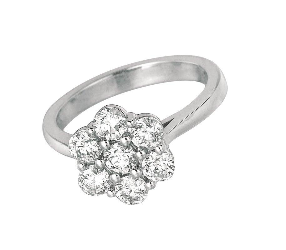 For Sale:  Natural Diamond Flower Ring G SI 14 Karat White Gold 2
