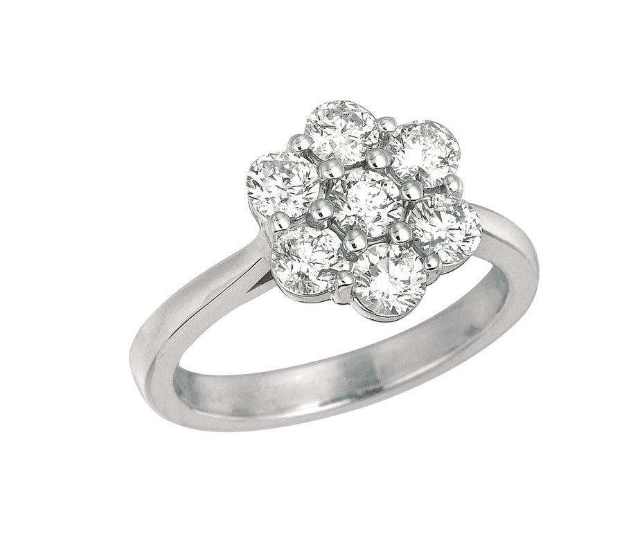 For Sale:  Natural Diamond Flower Ring G SI 14 Karat White Gold 3