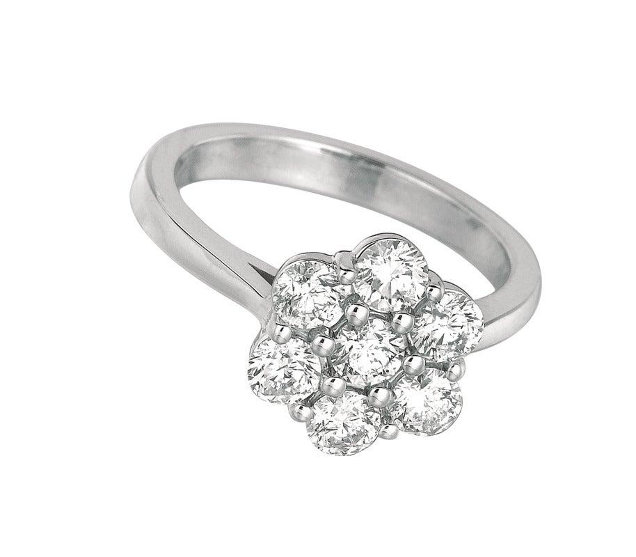 For Sale:  Natural Diamond Flower Ring G SI 14 Karat White Gold 4