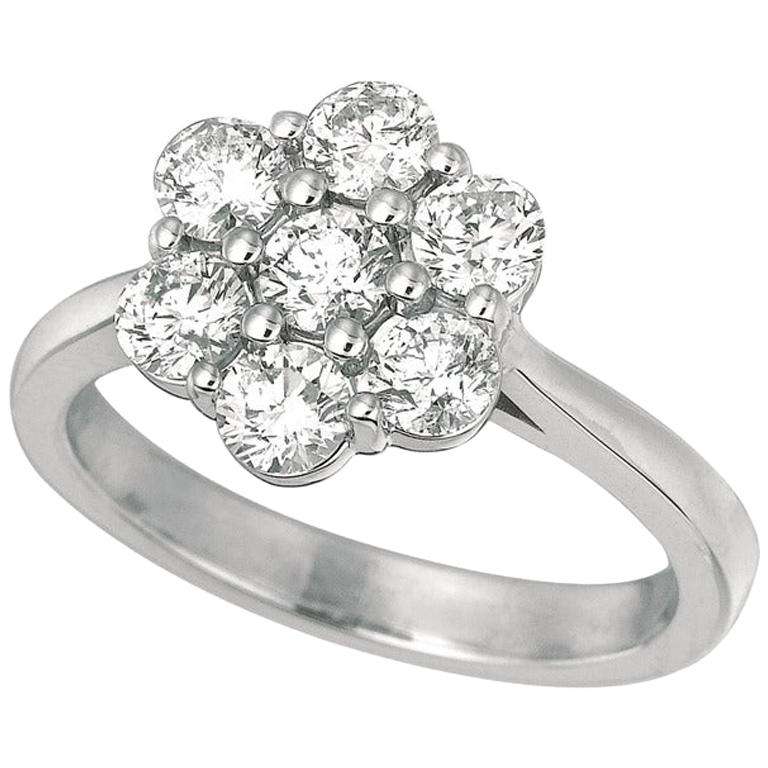 Natural Diamond Flower Ring G SI 14 Karat White Gold For Sale