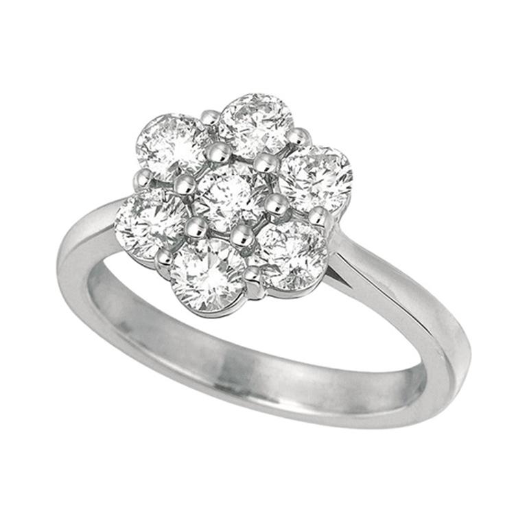 Natural Diamond Flower Ring G SI 14 Karat White Gold