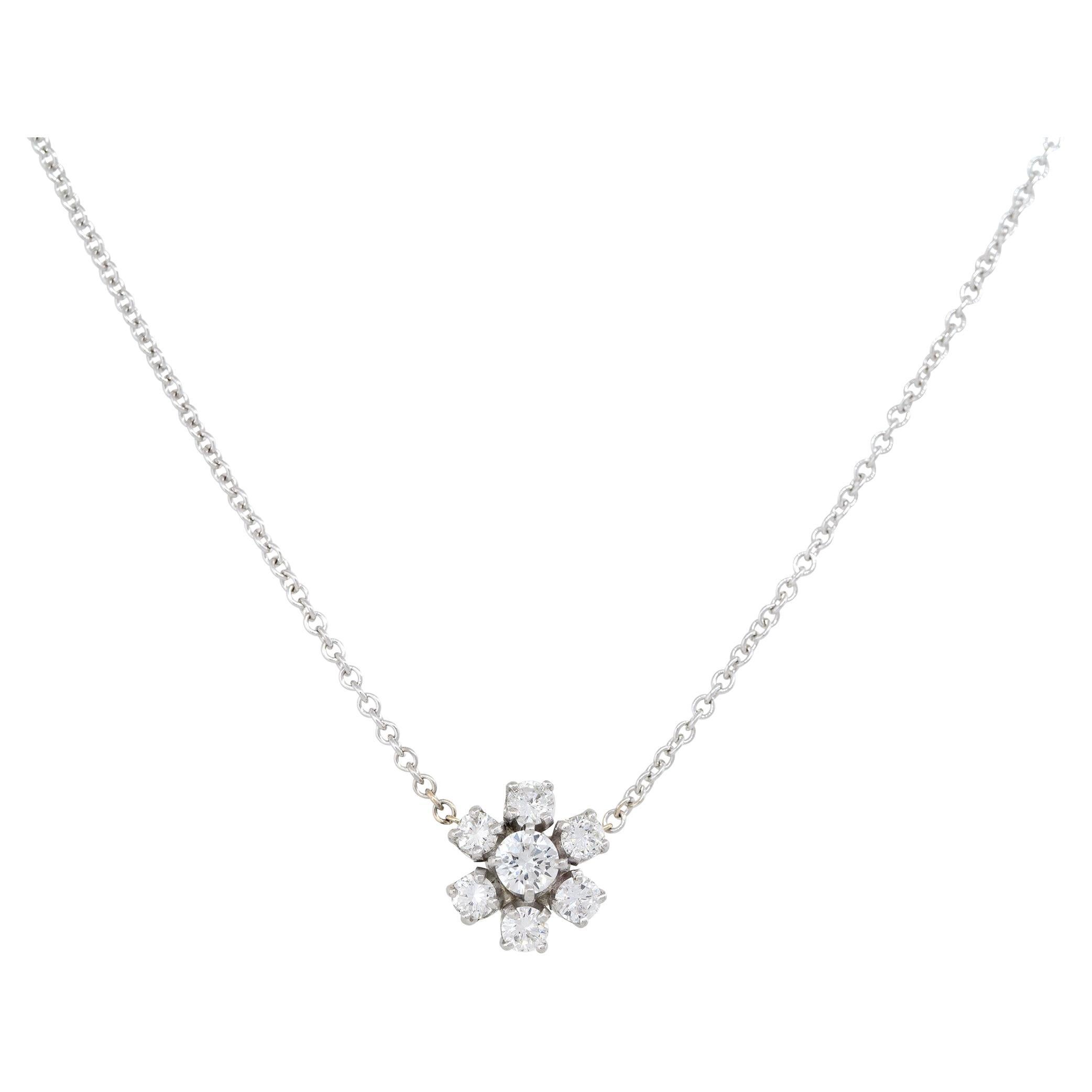 Natural Diamond Flower Shaped Pendant 18 Karat Necklace In Stock