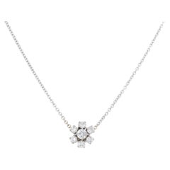 Natural Diamond Flower Shaped Pendant 18 Karat Necklace In Stock