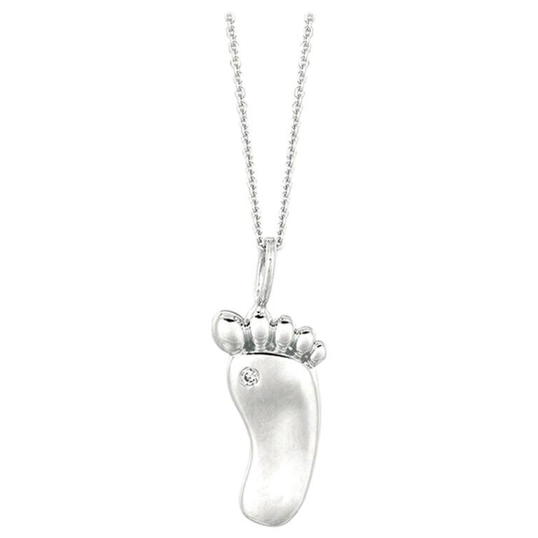 Natural Diamond Foot Pendant Necklace 14 Karat White Gold Chain
