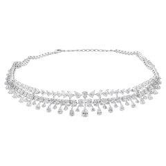 Natural Diamond Fringe Choker Necklace, 22.53 Ct, 18K White Gold, Wedding Gift