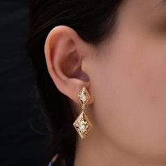 Natural Diamond Geometric Drop Earrings 0.66 Carats in 18K Yellow Gold