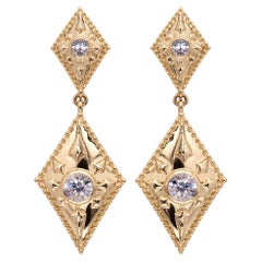 Natural Diamond Geometric Drop Earrings 0.66 Carats in 18K Yellow Gold