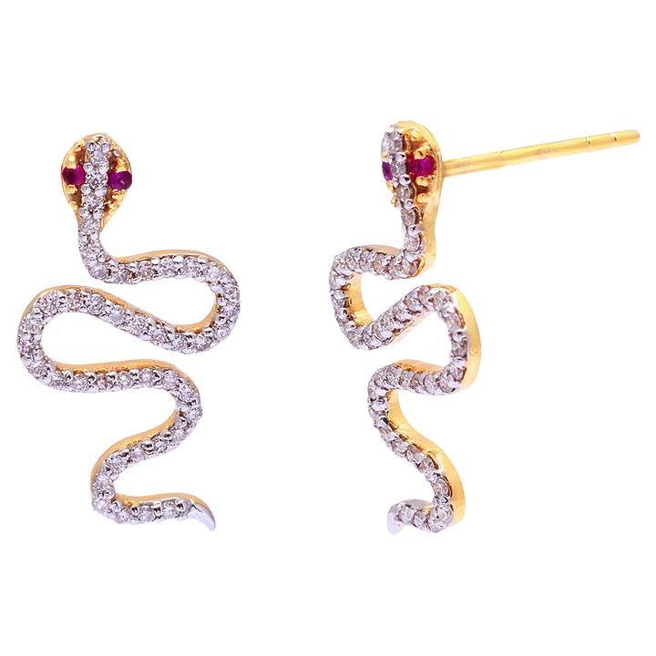 Natural Diamond Gold Earrings in 14K For Sale