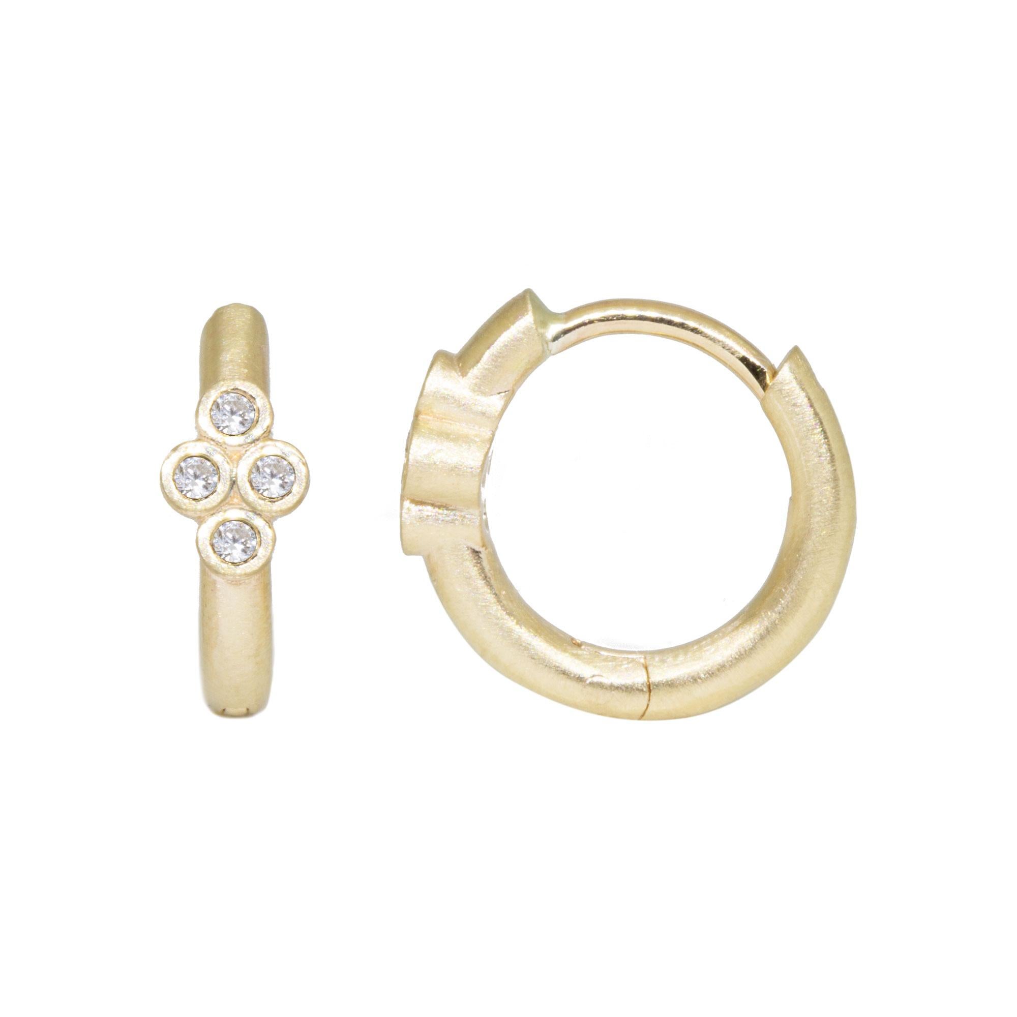 Earwires are made in 18k gold for hypoallergenic.

Details
Metal: 14K Gold, 18K Gold
Diamond carat: 0.075
Hoops Size: 13mm
Diamond size: 1.2mm