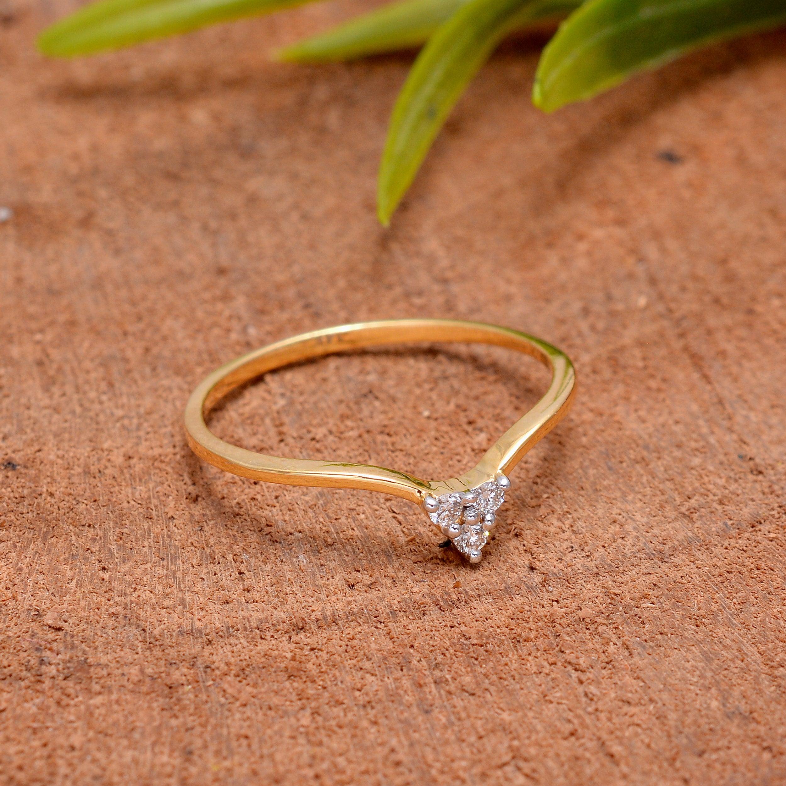 Goldring mit natürlichem Diamanten in 14k Damen im Angebot