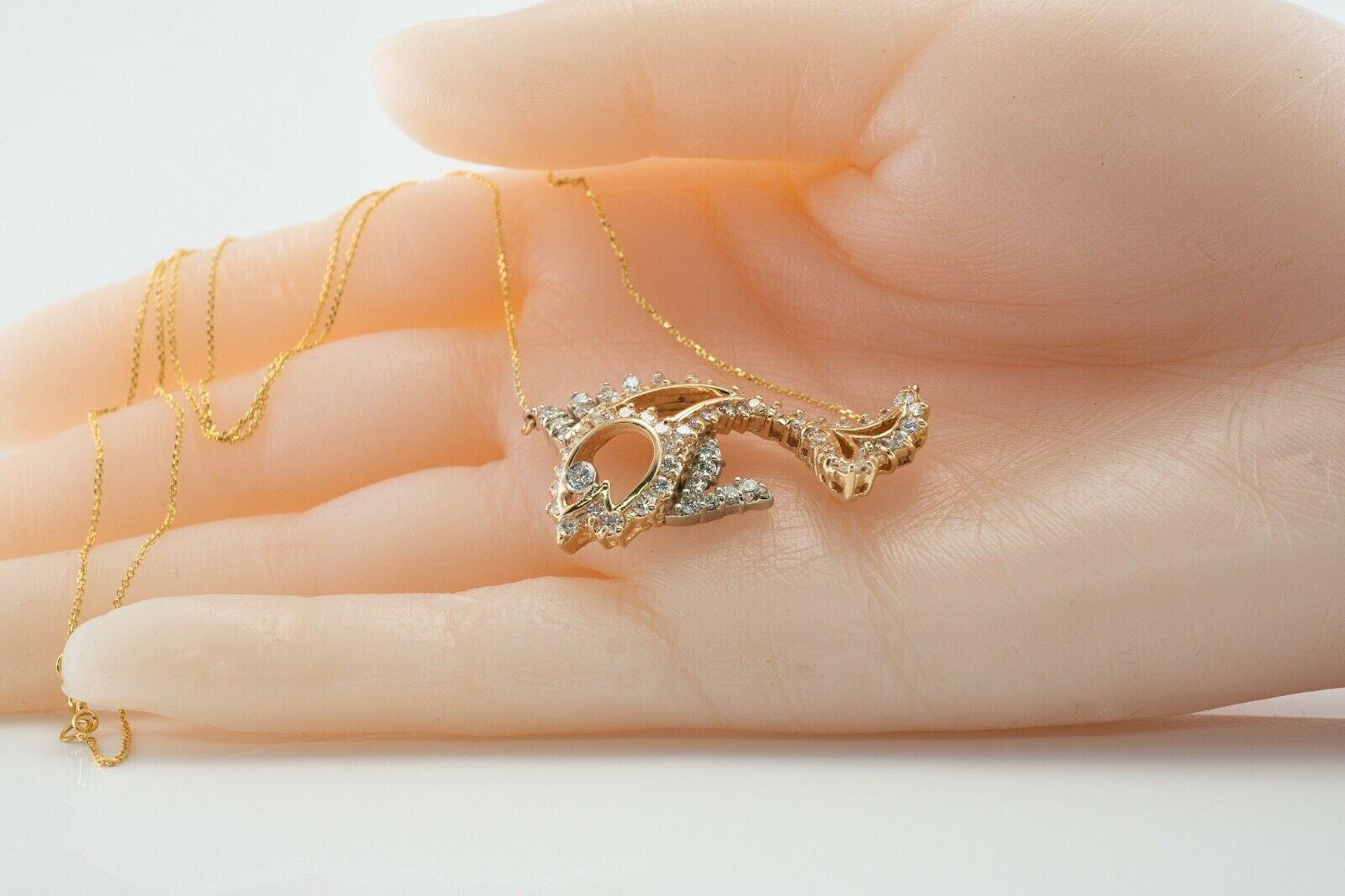 Natural Diamond Golden Fish Necklace Pendant 14K Gold 2.44 TDW For Sale 7