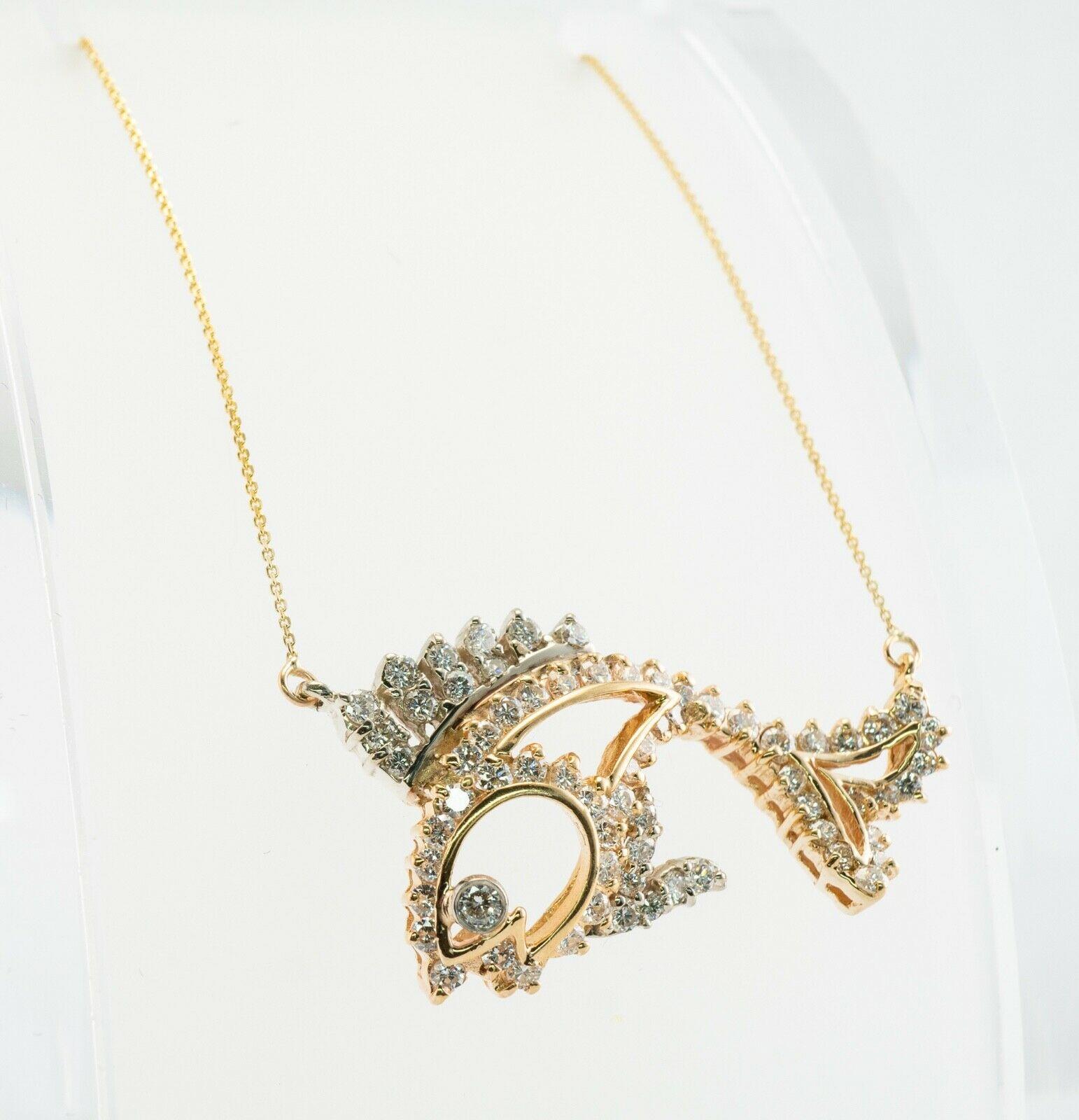 Natural Diamond Golden Fish Necklace Pendant 14K Gold 2.44 TDW For Sale 1