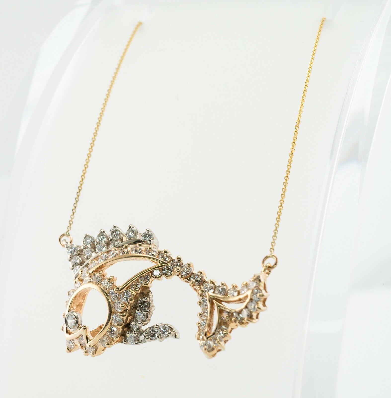 Natural Diamond Golden Fish Necklace Pendant 14K Gold 2.44 TDW For Sale 2