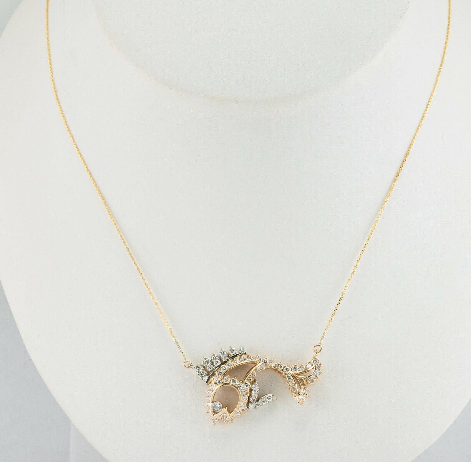 Natural Diamond Golden Fish Necklace Pendant 14K Gold 2.44 TDW For Sale 4