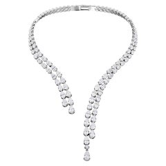 Natural Diamond Grand Cascade Necklace, 35.79 Ct, 18K White Gold, Wedding Gift