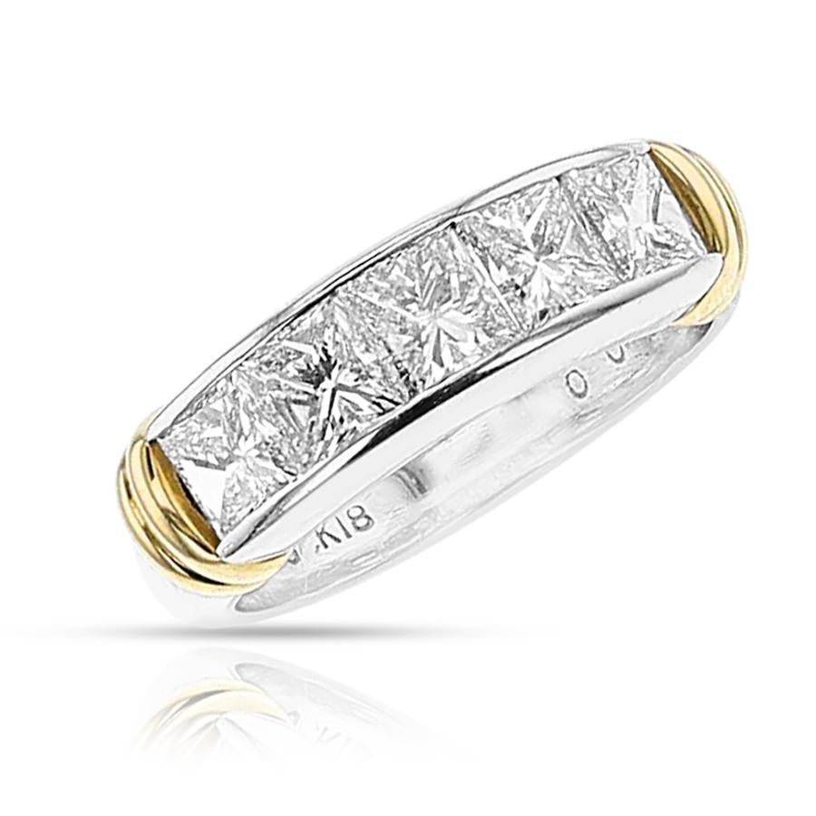 Square Cut Natural Diamond Half-Band, 18k Yellow and Platinum For Sale