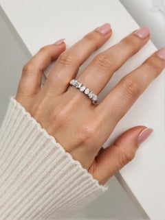 Natural Diamond Half Eternity Stackable Band Ring 14 Karat White Gold
