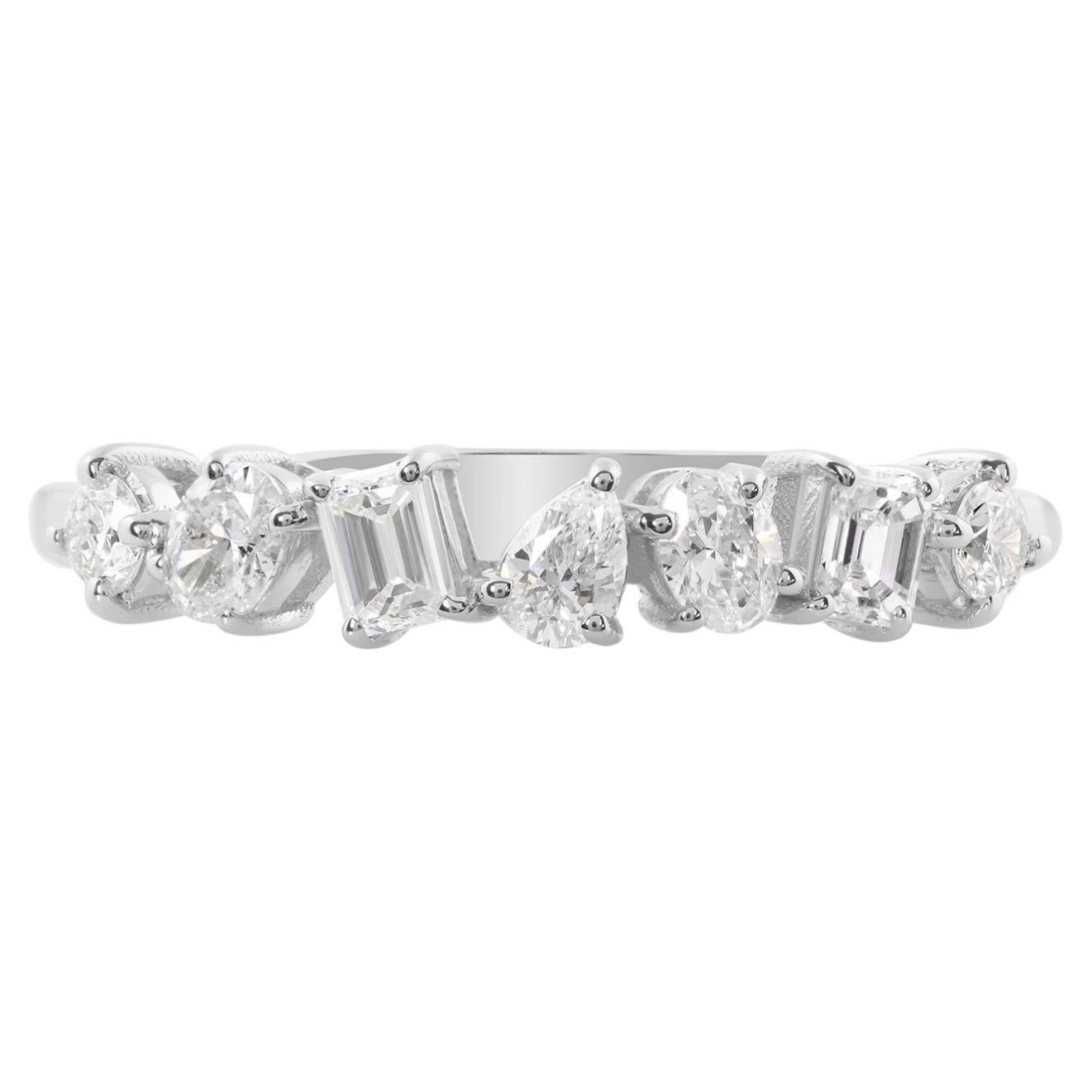 Natürlicher Diamant Halb Eternity Stapelbarer Bandring 14k Weißgold