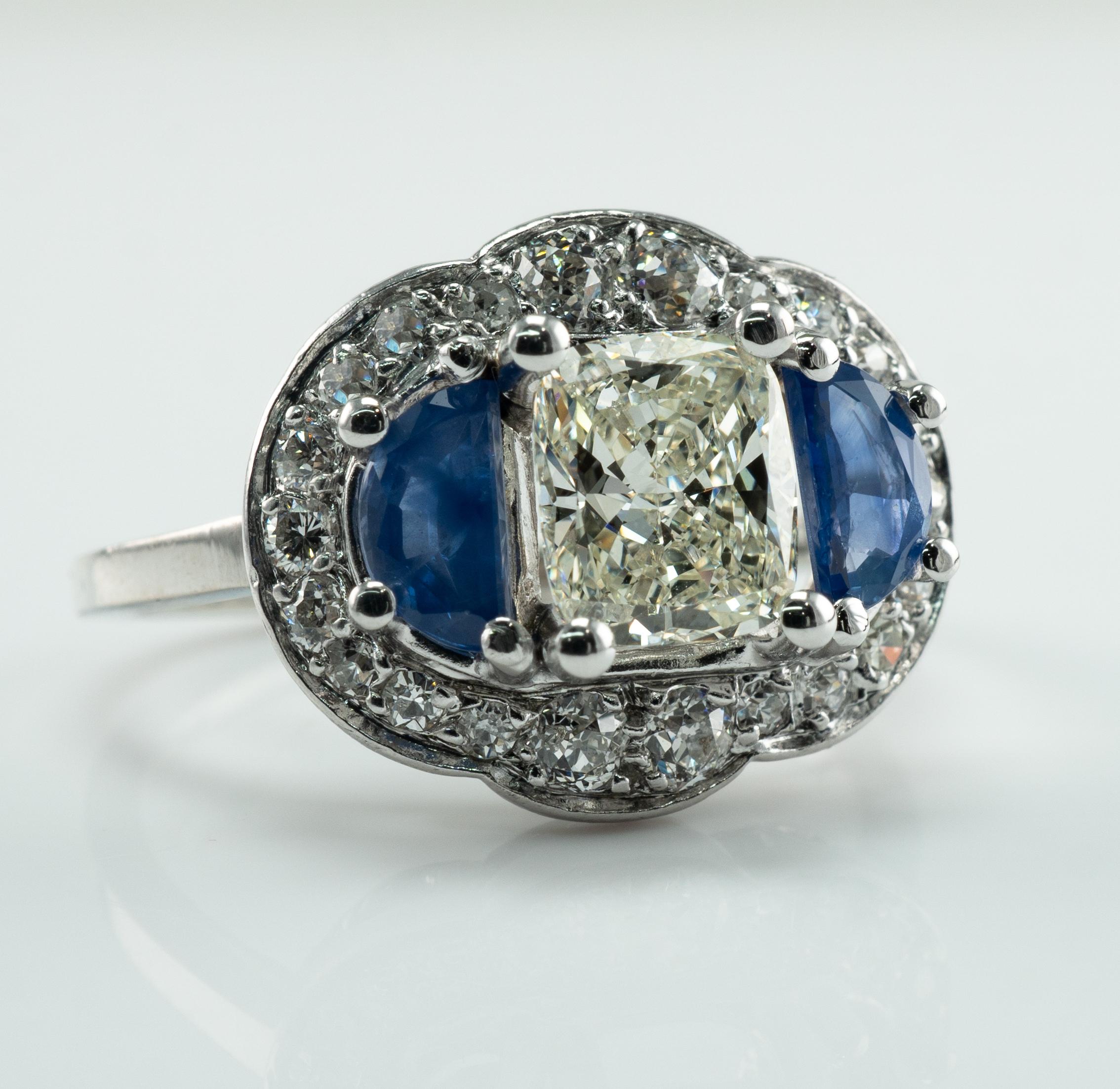 Natural Diamond Half Moon Ceylon Sapphire Ring 14K White Gold Engagement Vintage

This gorgeous estate ring is finely crafted in solid 14K White Gold (carefully tested and guaranteed). The center natural radiant cut Diamond is 1.17 carat. This is a