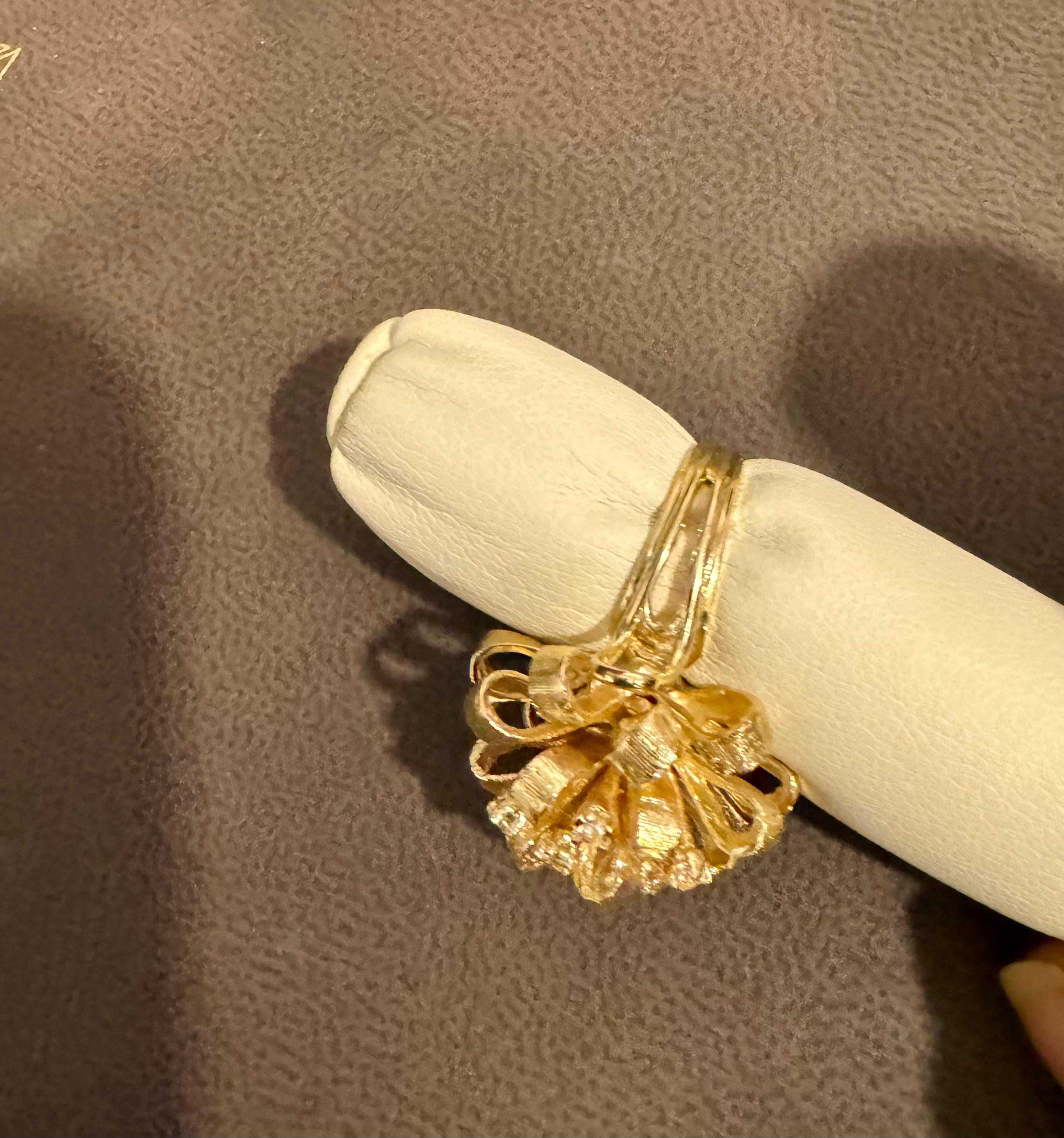 Round Cut Natural Diamond & Hammered Gold Ball 14 Karat Yellow Gold Flower Cocktail Ring For Sale