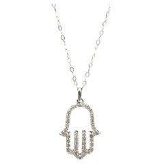 Collar Hamsa de Diamantes Naturales en Oro Blanco de 14kt - 0.33ctw, 18in, Nuevo