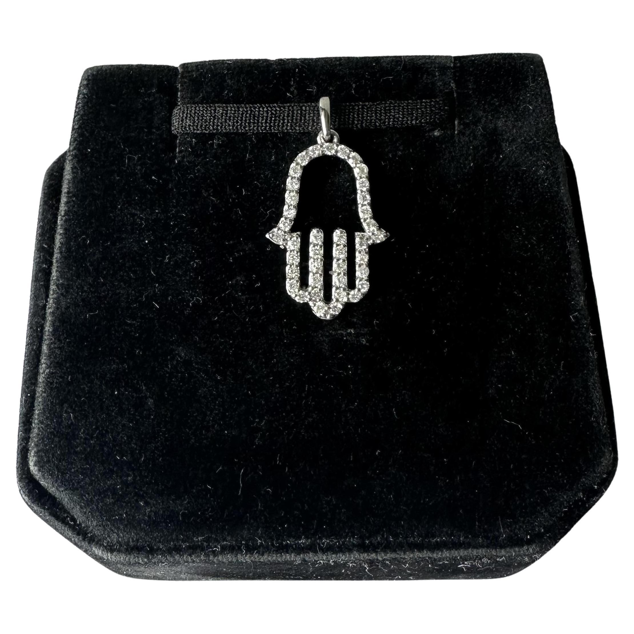 Natural Diamond Hamsa Pendant in 14kt White Gold – 0.33ctw Diamonds, New