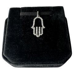 Natural Diamond Hamsa Pendant in 14kt White Gold – 0.33ctw Diamonds, New