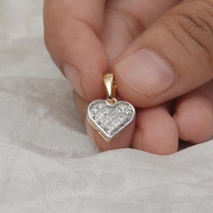 Dainty Natural Diamond Heart Charm Pendant 14k Dual Tone Gold Fine Jewelry