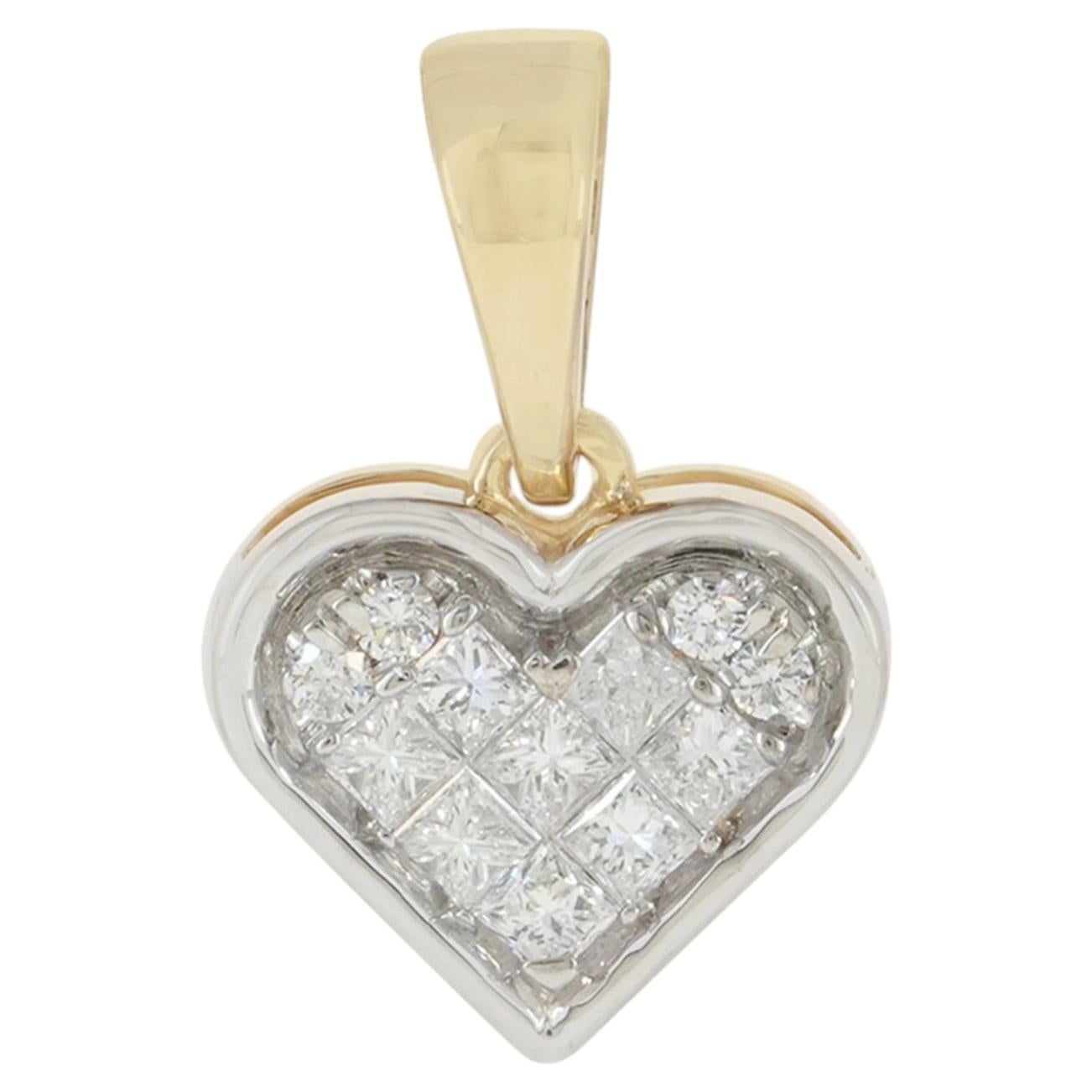 Dainty Natural Diamond Heart Charm Pendant 14k Dual Tone Gold Fine Jewelry
